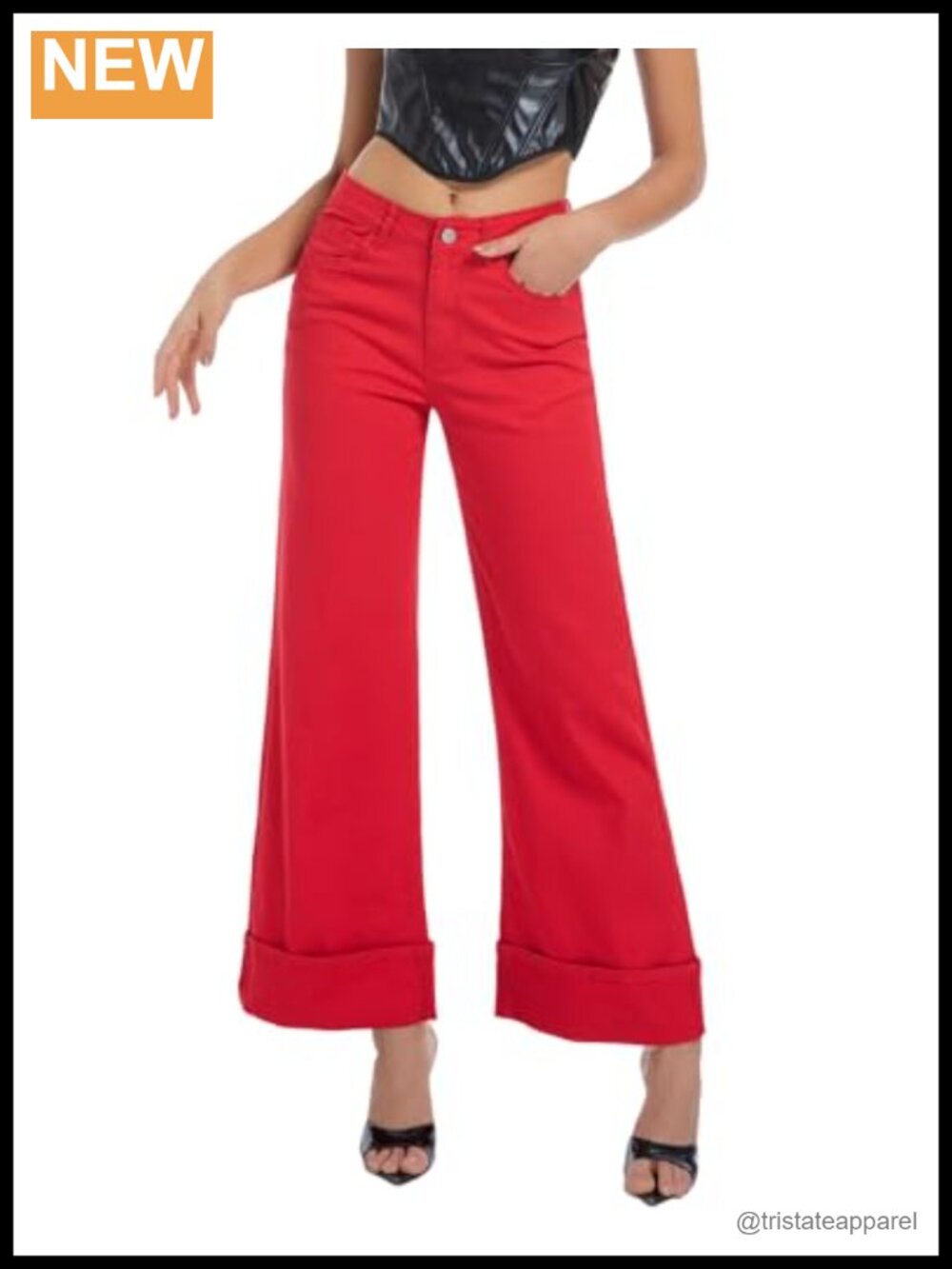 Wide Leg High Rise Stretchy Cuffed Baggy Loose Denim Jeans Pants